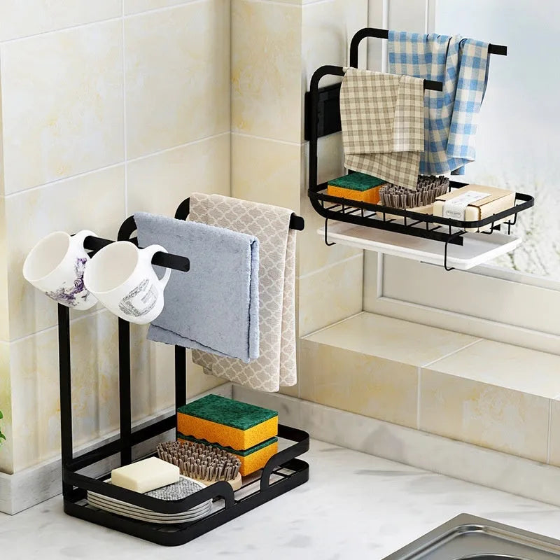 Foldable plastic kitchen draining rack for sponges and cloths with wall mount option