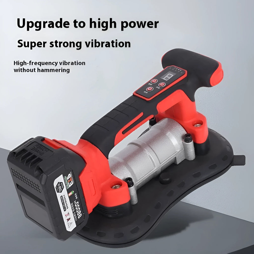 Automatic tile laying machine with adjustment dial for tiles 30cm to 200cm, shown with batteries and charger.