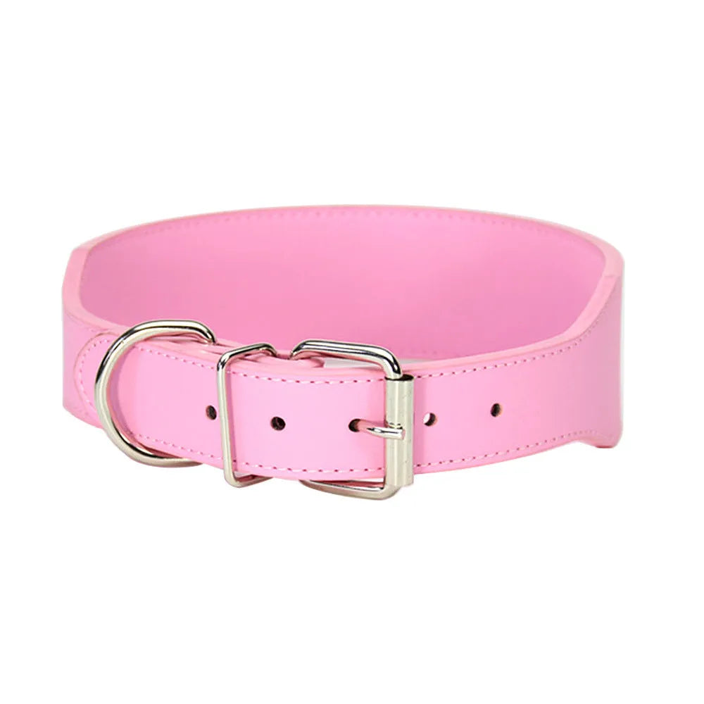 Fish-shaped leather dog collar for large dogs, 5cm wide, in red blue black pink or brown, sizes L to 3XL