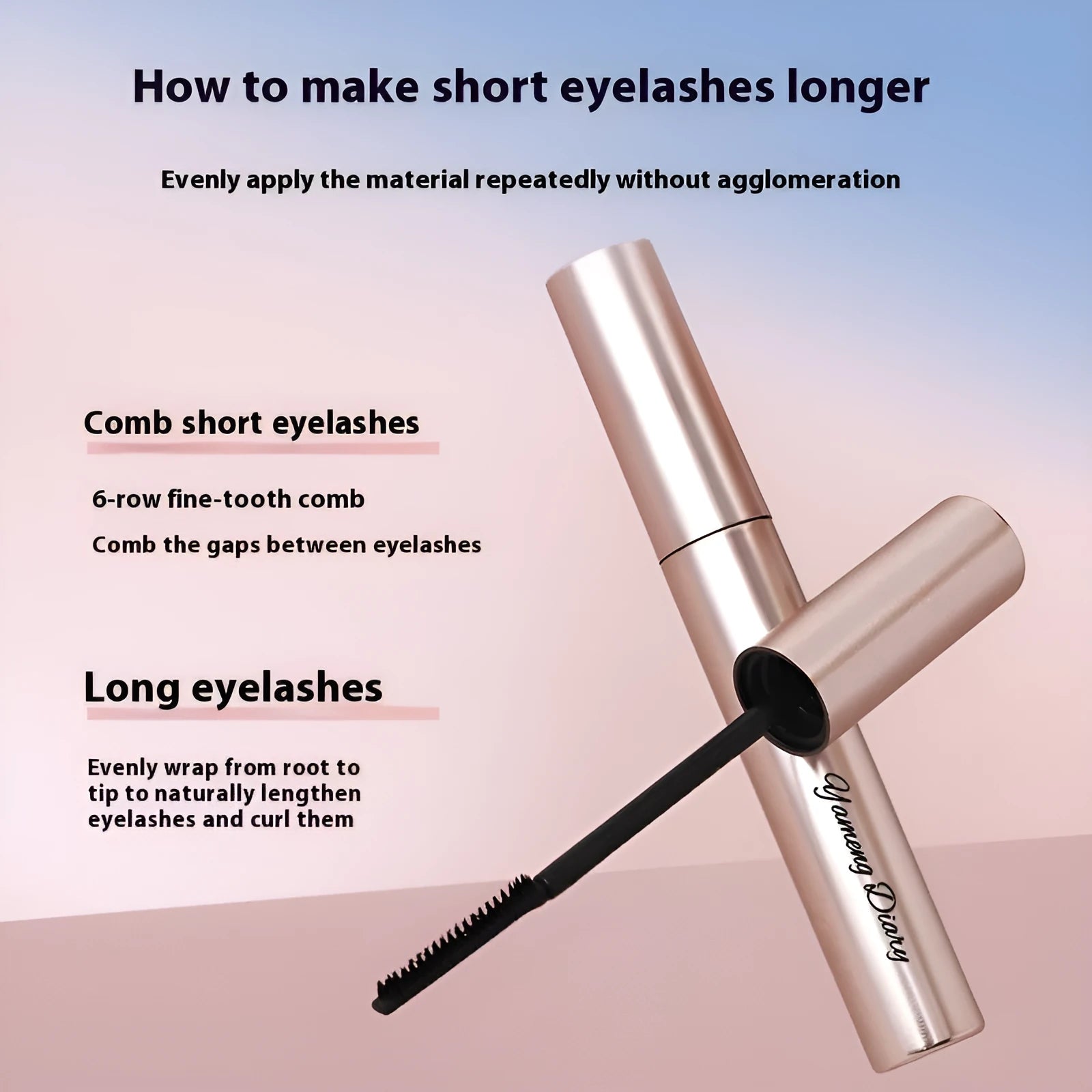 Long curling mascara tube in black or brown with long-lasting setting formula