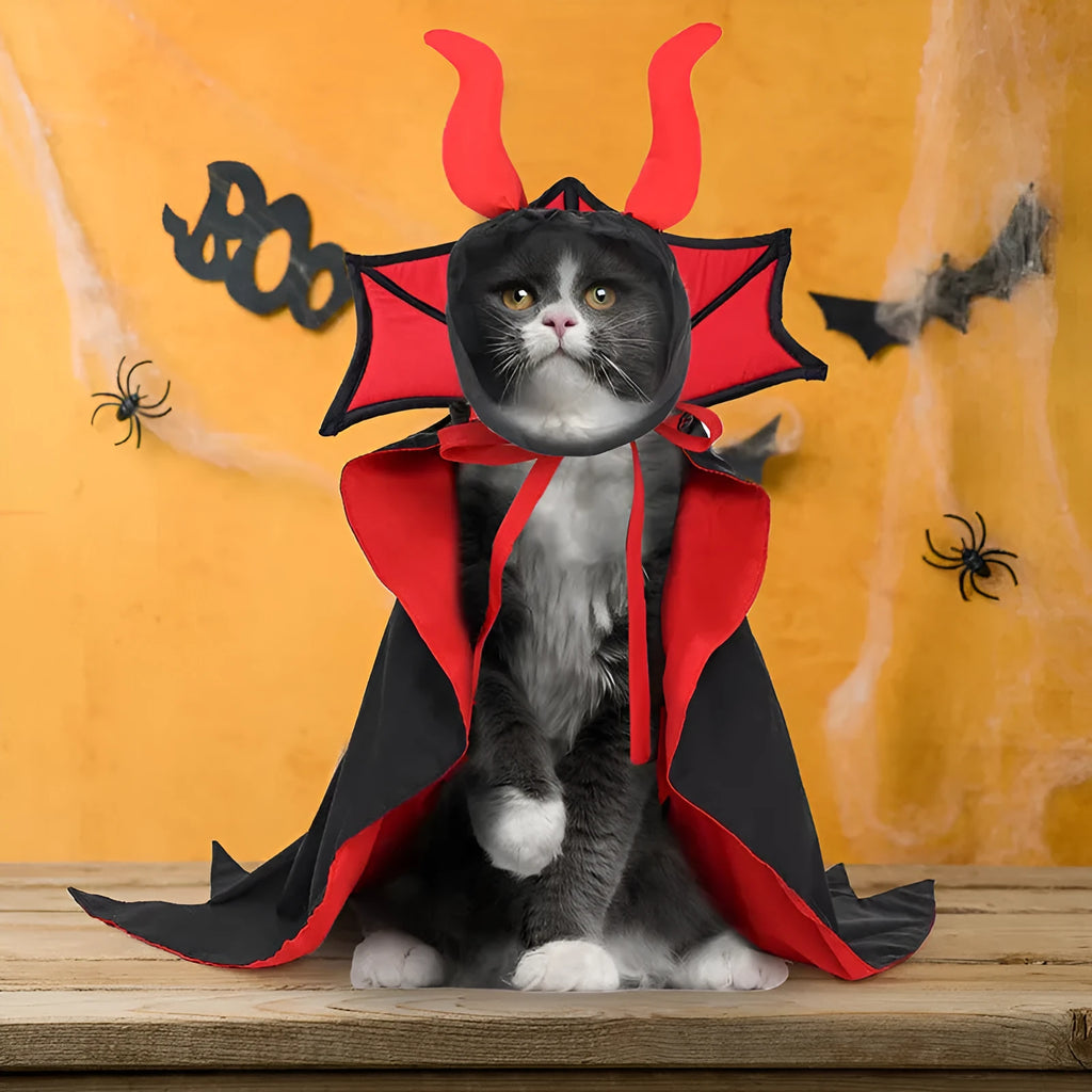 Black polyester vampire cloak and hat costume set for pets