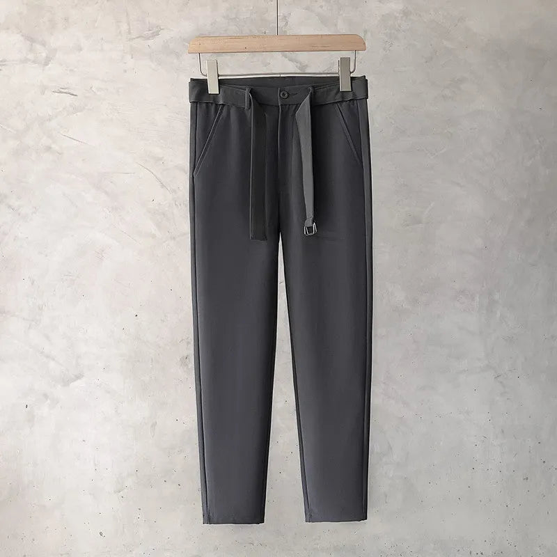 Boys slim straight wool trousers in tapered street fashion style with straight leg opening