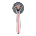 Self cleaning slicker brush for cats and dogs with non-slip handle in grey green or pink removing loose fur