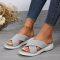 Women's black wedge summer slippers with peep-toe design and thick rubber sole