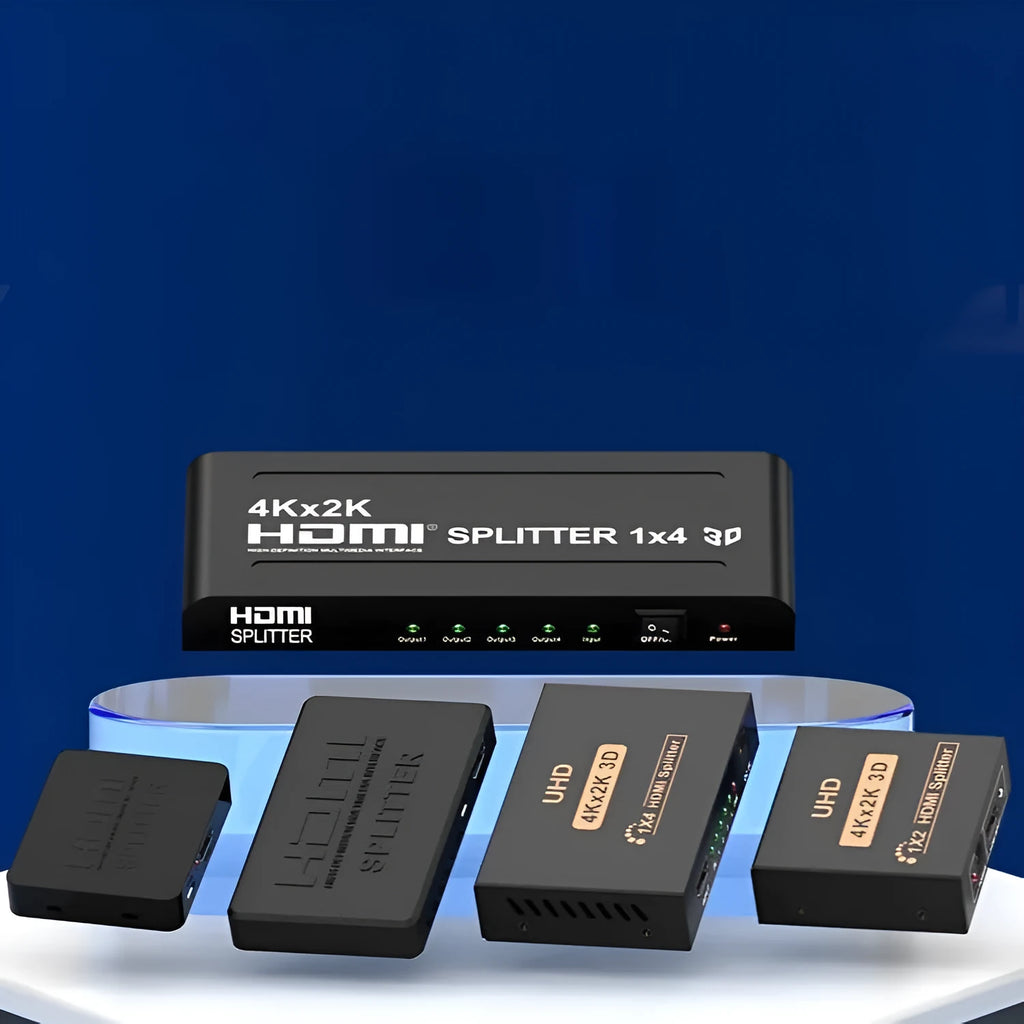 HDMI distribution amplifier splitter with one input and two output ports for 4K video