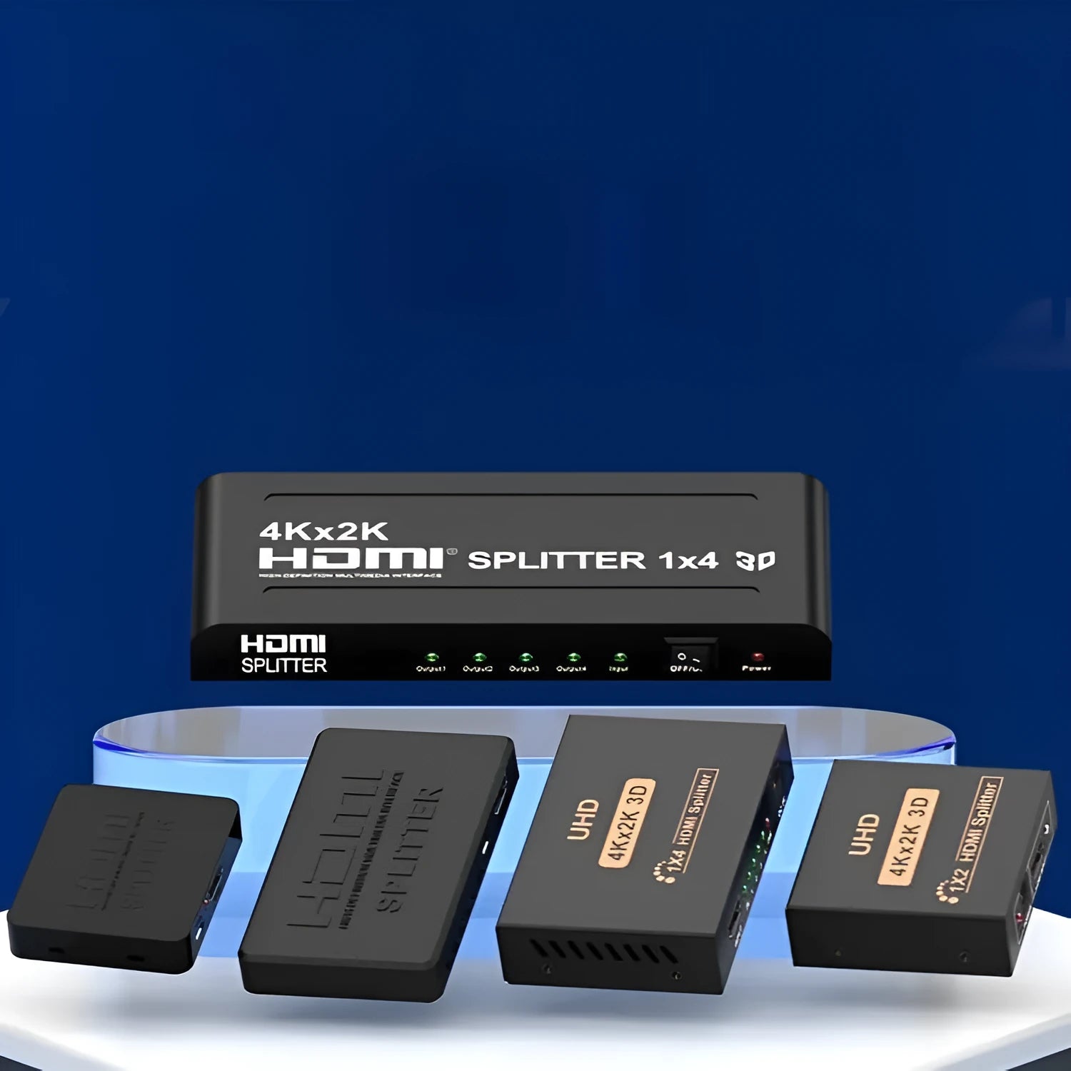 HDMI distribution amplifier splitter with one input and two output ports for 4K video