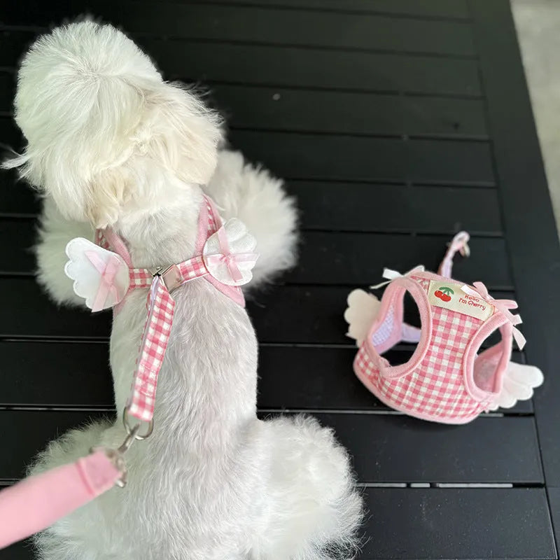 Cotton chest-back hand holding rope for small dogs in pink or black with adjustable sizing