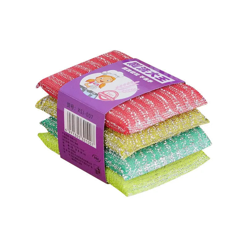 Pinstripe fabric dishwashing sponge mop in macaron colours showing 12x8.5cm dimensions