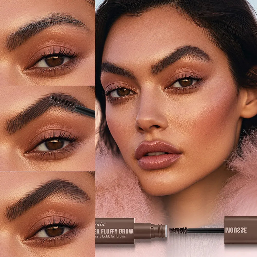 Eyebrow mousse cream tube with applicator for three-dimensional brow shaping in six colour shades
