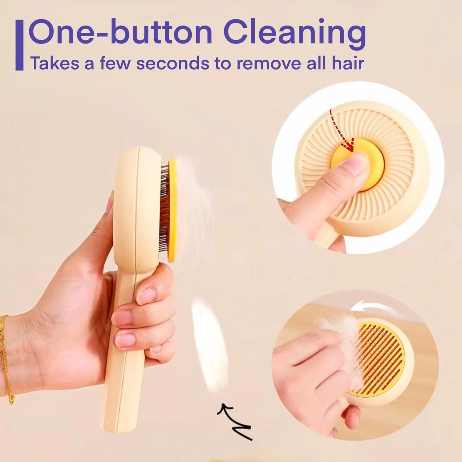 Blue pet grooming brush with metal pins and self-cleaning button for cats and dogs