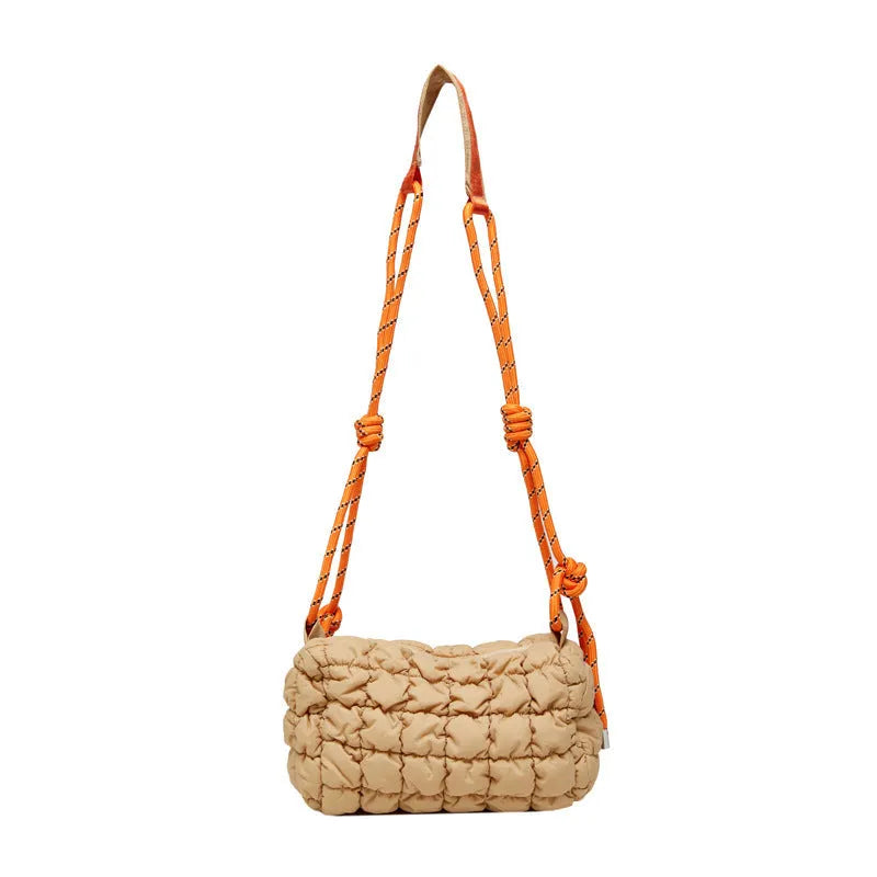 Women's lightweight nylon messenger crossbody bag with rhombus pattern in pillow shape