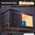 Grey integrated mosquito net and bed curtain set for 0.9m beds with five-sided shading design