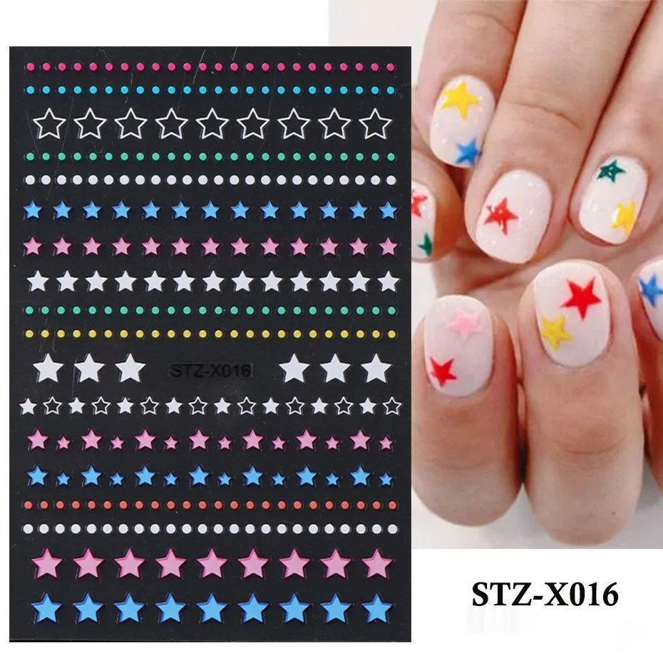 Cartoon love pattern nail art sticker decals in black and silver colours on a plastic sheet.