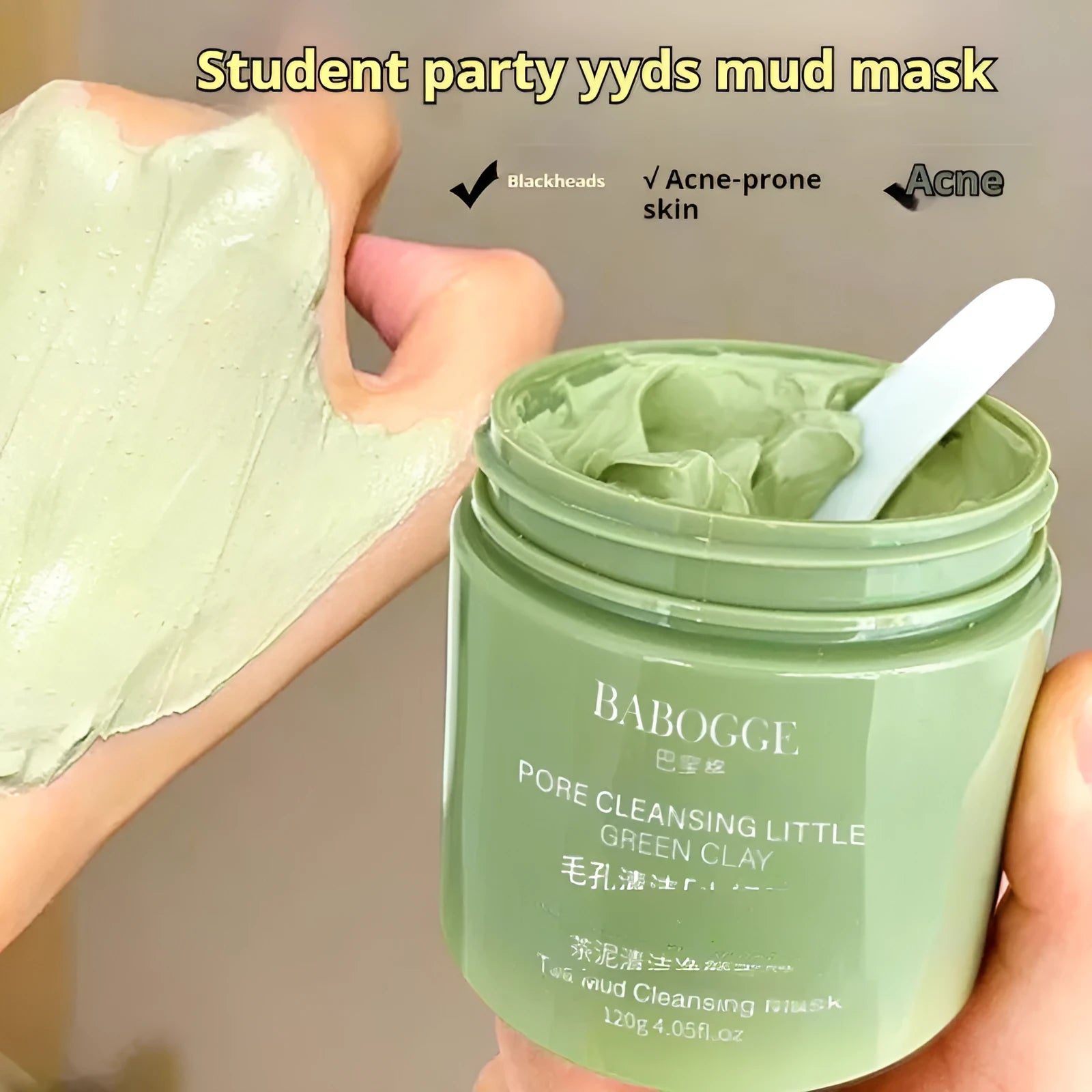Tea mud clay mask 120g in packaging with daub-type applicator for facial deep cleansing