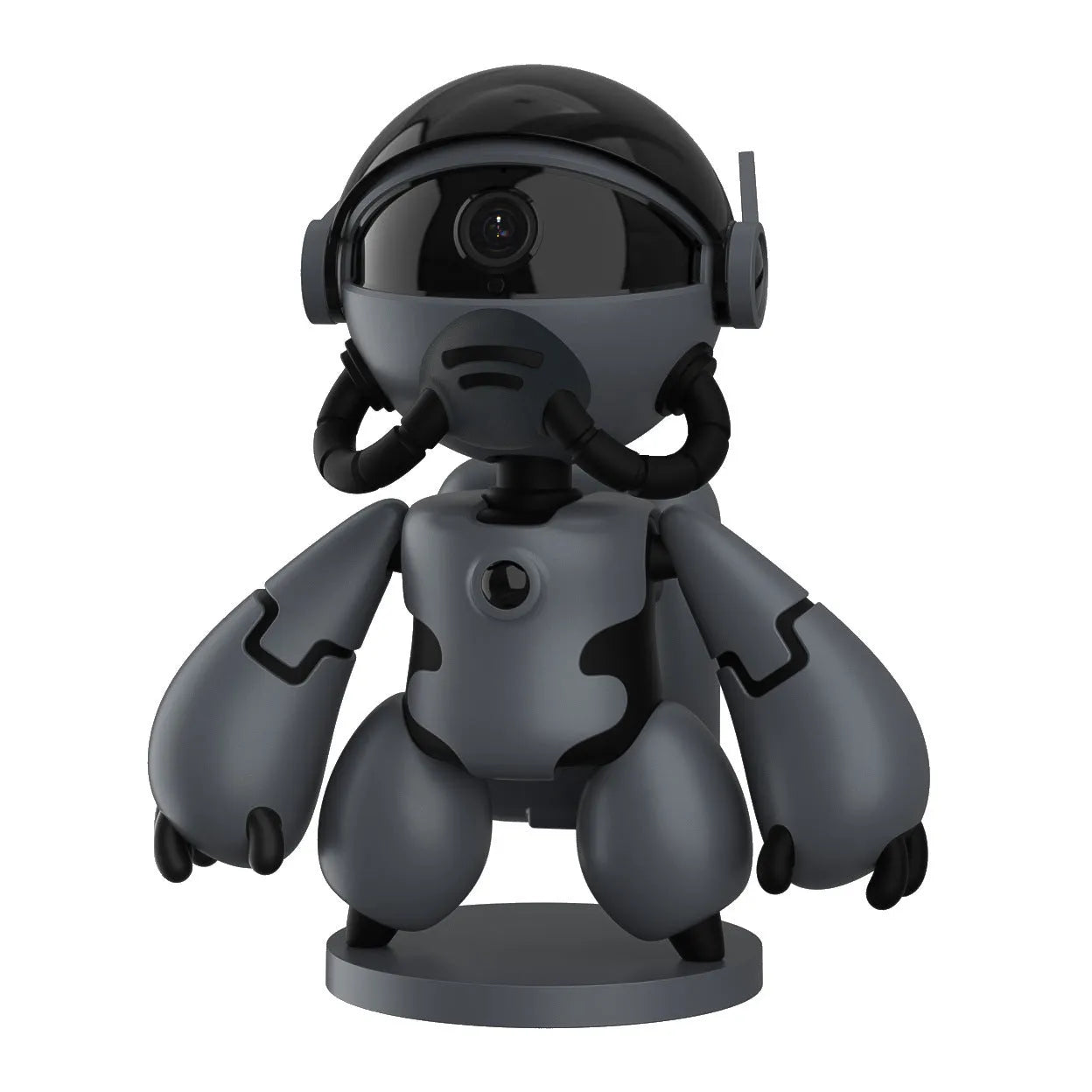 White Space Robot wireless home security camera on a table with a wide-angle lens.