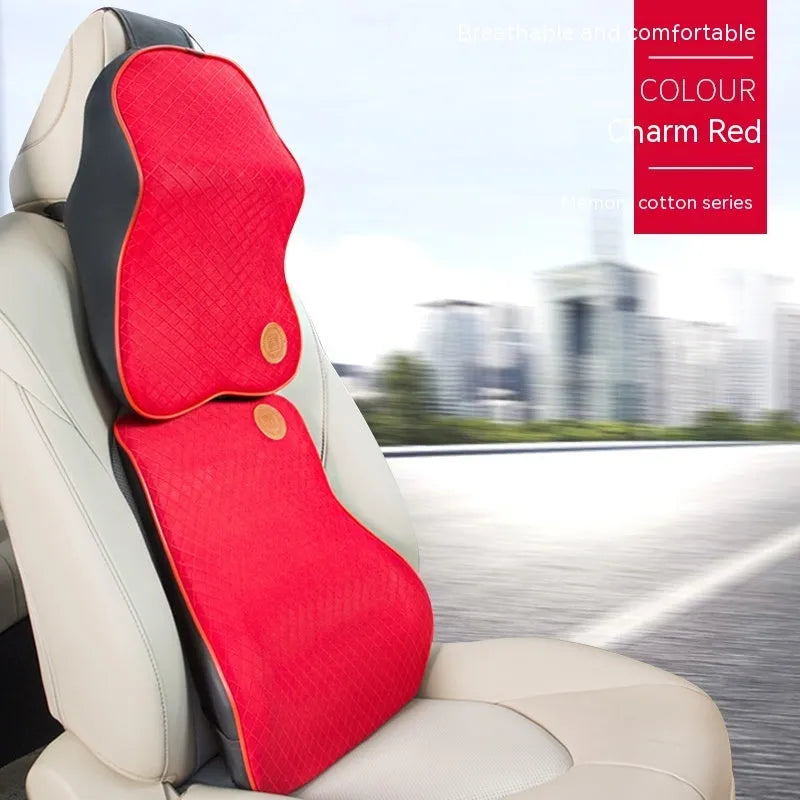 Car headrest and lumbar pillow set with memory foam filler in various colour options