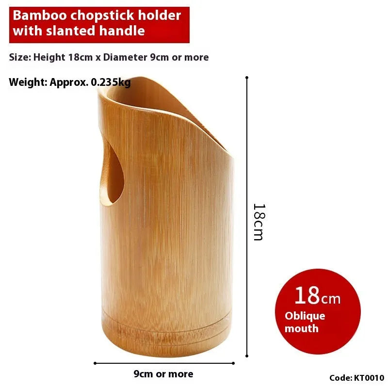 Bamboo chopsticks holder tube in natural material with portable design for kitchen utensil storage