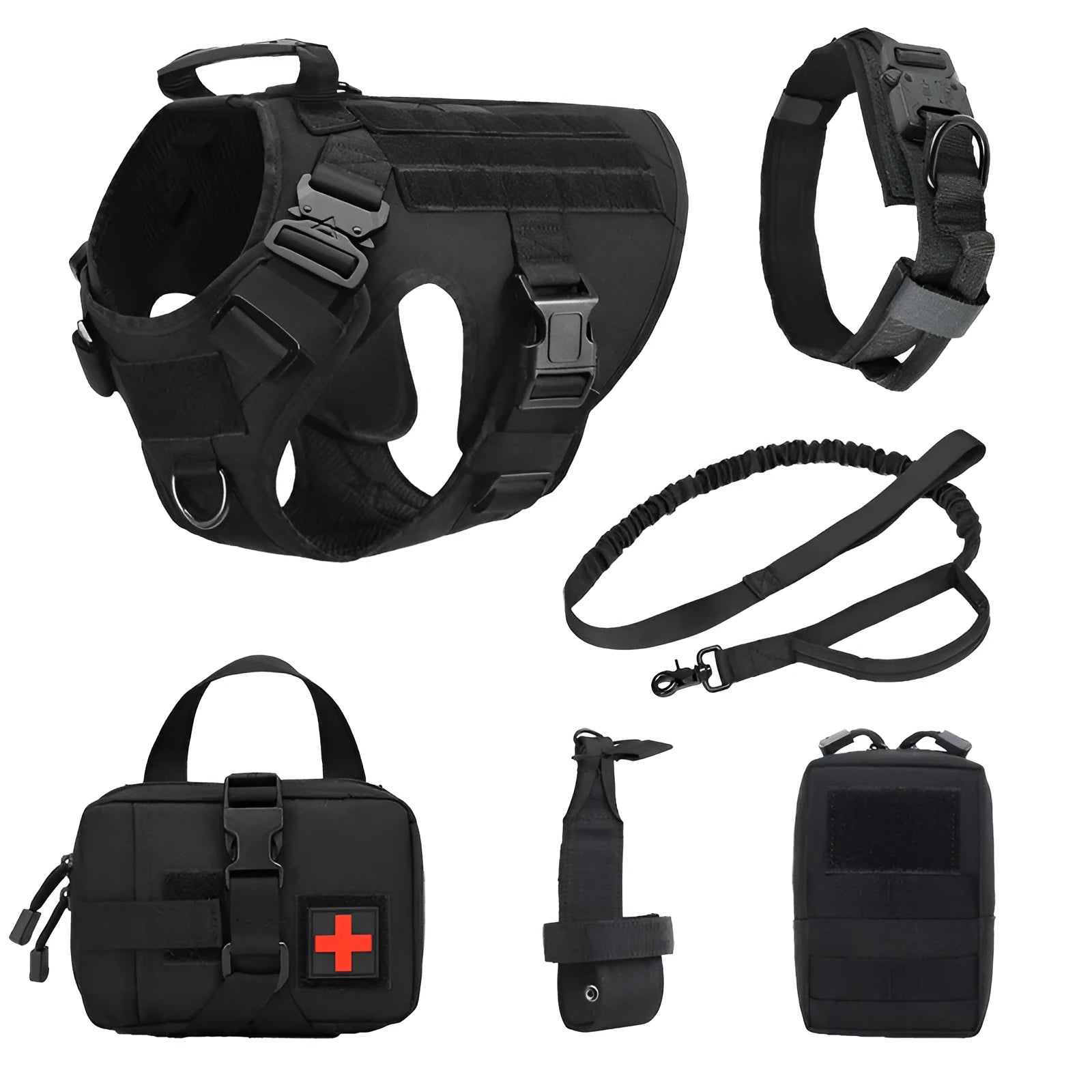 Tactical dog training vest battle suit set in polyester with adjustable leg straps