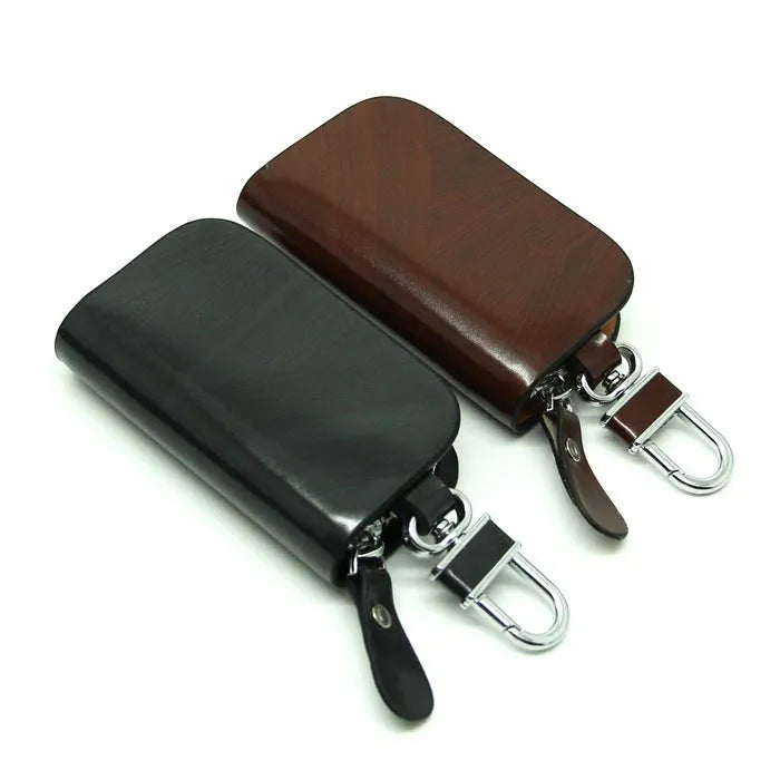 Genuine leather car key case with frosted finish in black and brown colours