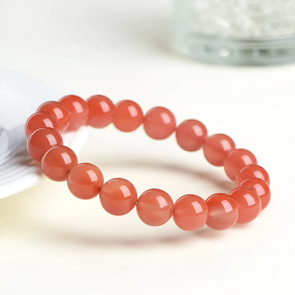Polished natural South red cherry agate bracelet with round beads in single or three circle style