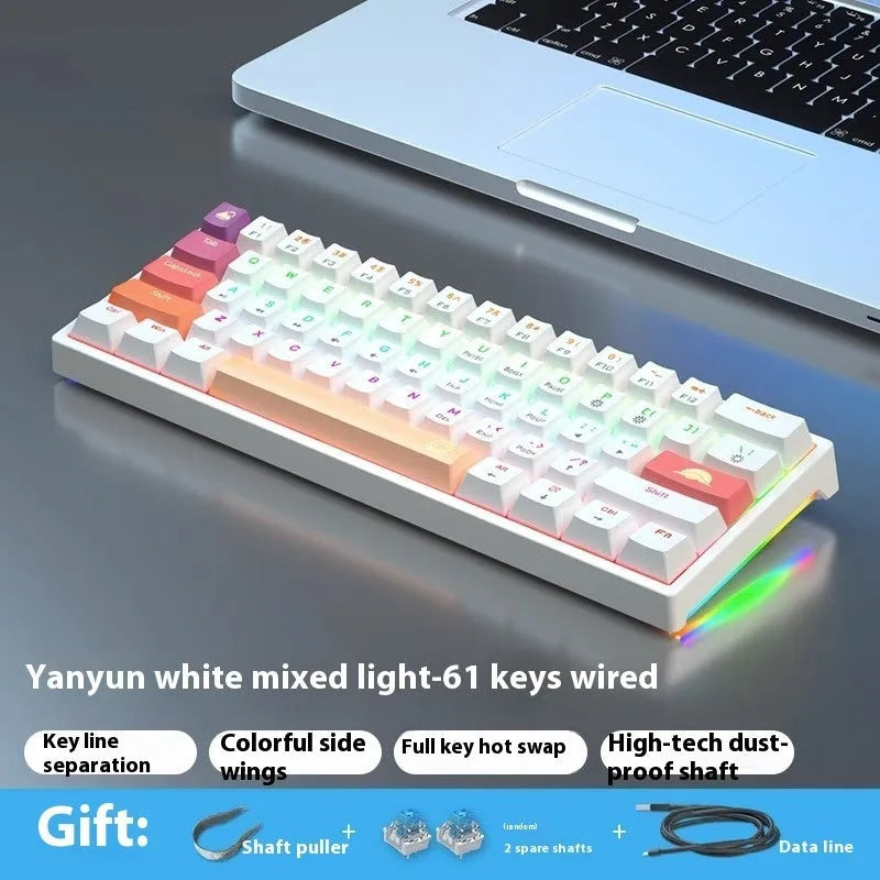 61-key computer mechanical keyboard with tea shaft switches in multiple colour combinations