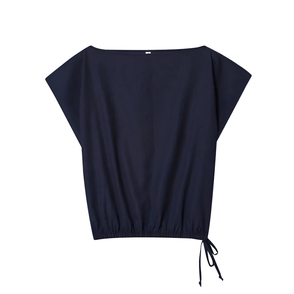 Women off-neck flounced sleeve linen blend shirt top and wide leg trousers two piece set in temperament commute style