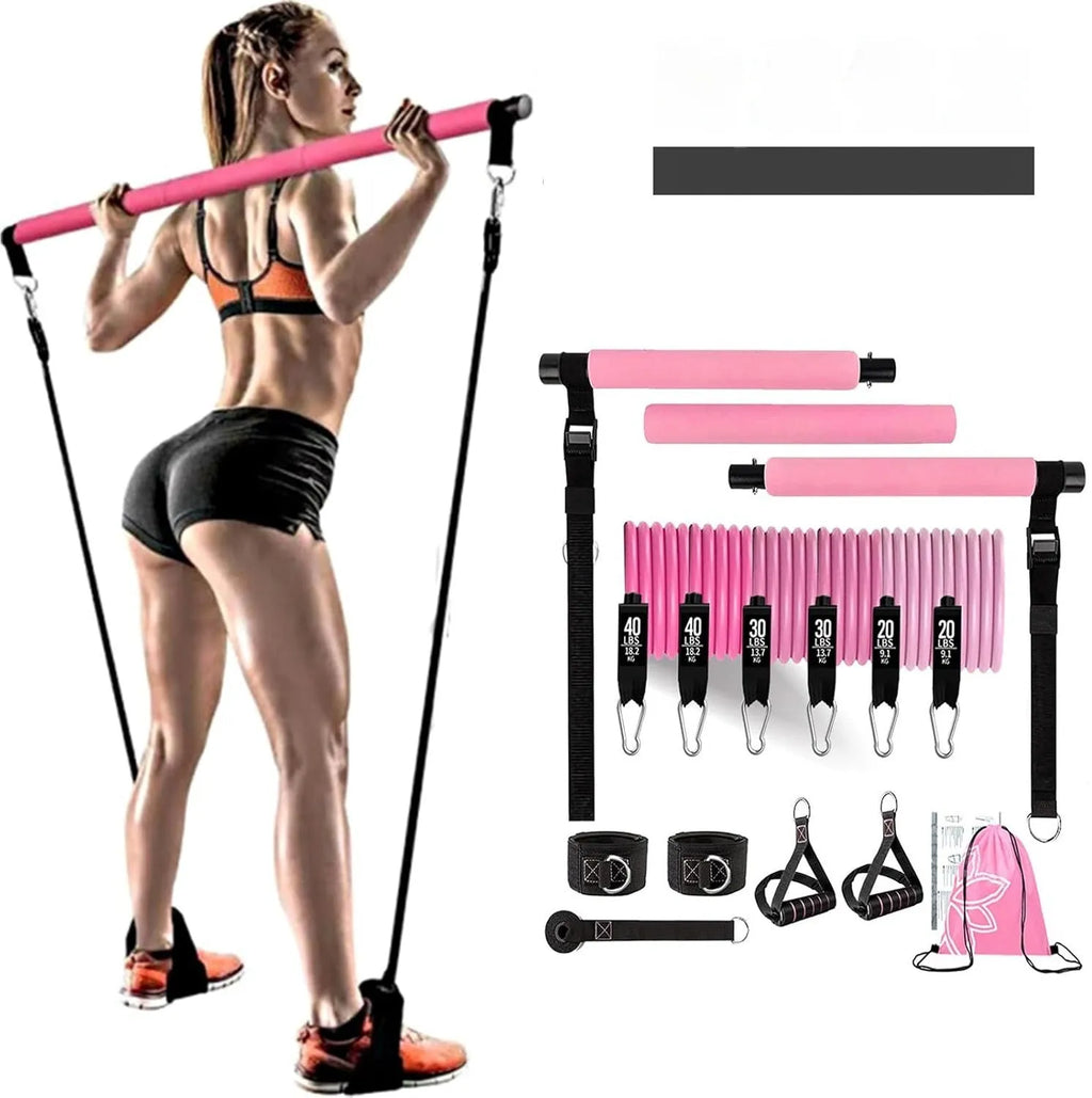 Yoga gymnastic bar reinforced resistance band pull rope set in black or pink with 180-pound capacity