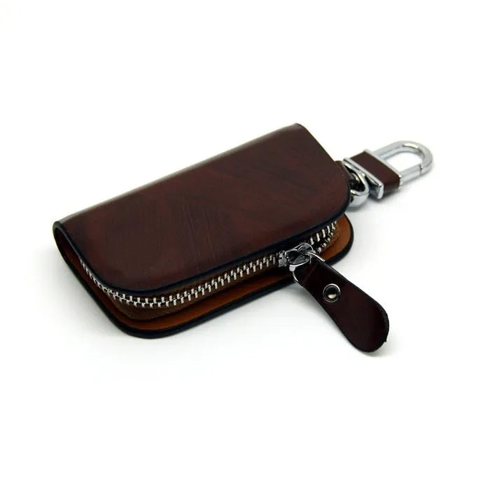 Genuine leather car key case with frosted finish in black and brown colours