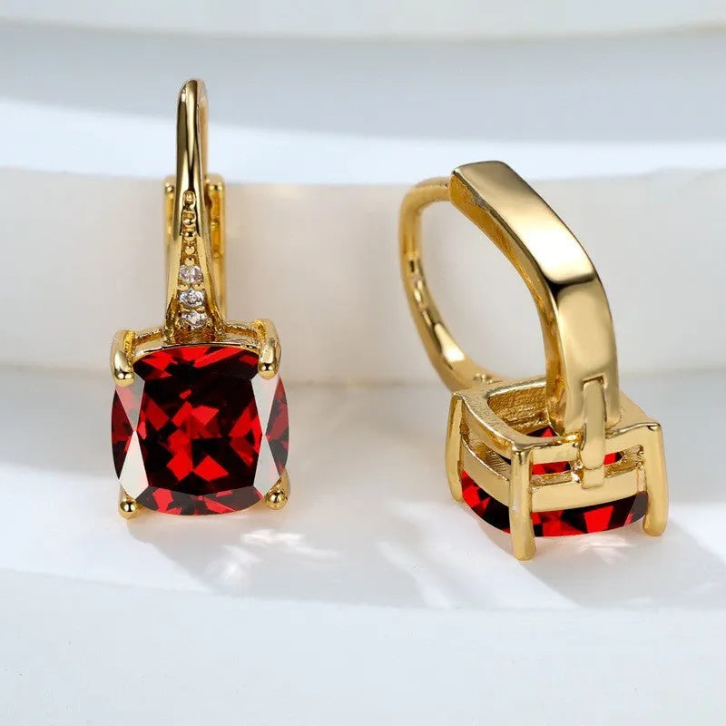 Square zircon geometric ear hooks with Korean fashion design in multiple colour options