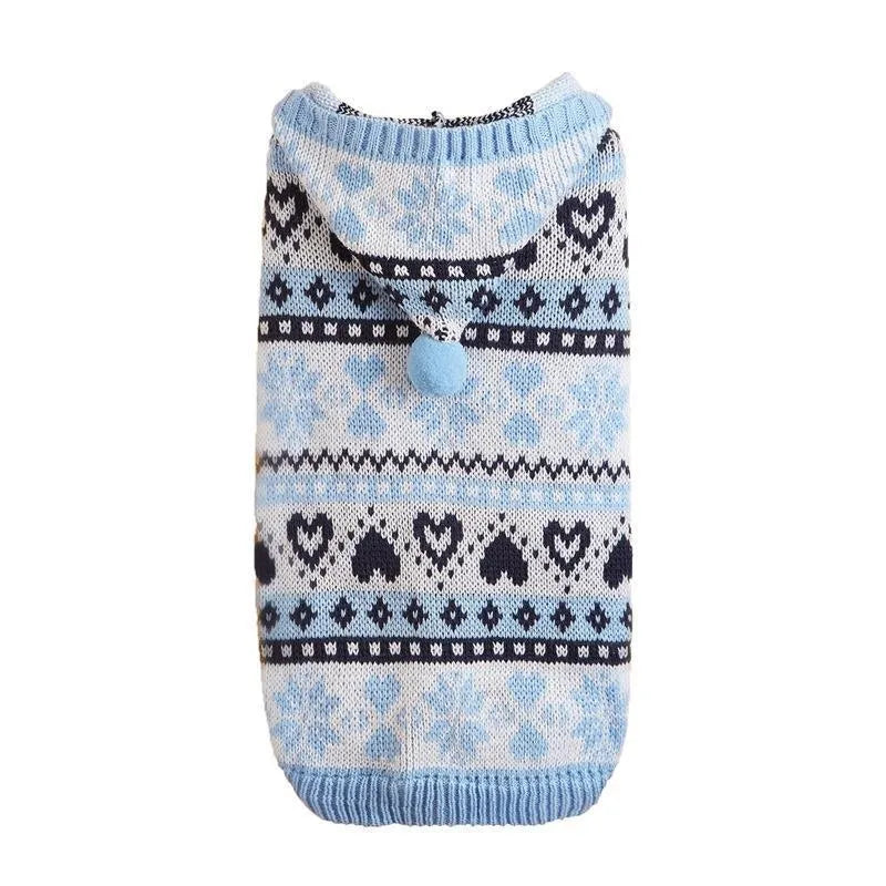Pink blue grey acrylic dog sweater with snowflake love striped camouflage pattern for small breeds