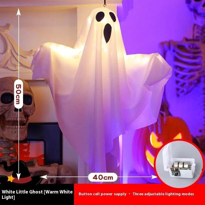 White and orange cloth ghost scream Halloween light with 4.5V button electronics for indoor party decorations
