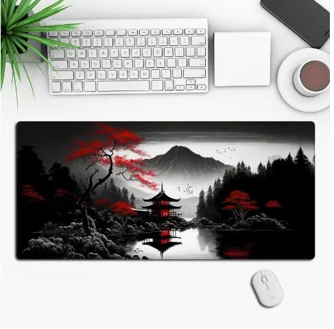 Anime design gaming mouse pad with non-slip rubber base shown on a desk