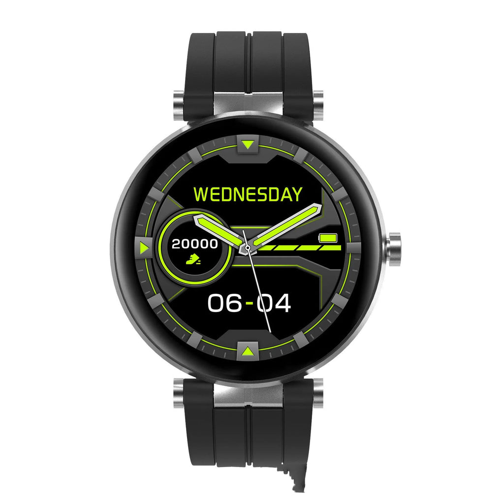 Smart watch with blood pressure monitoring on wrist displaying heart rate data