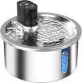 Stainless steel heated pet water fountain with adjustable temperature base in black or white