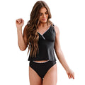 Black women's one-piece swimsuit with sleeveless design and split-side construction