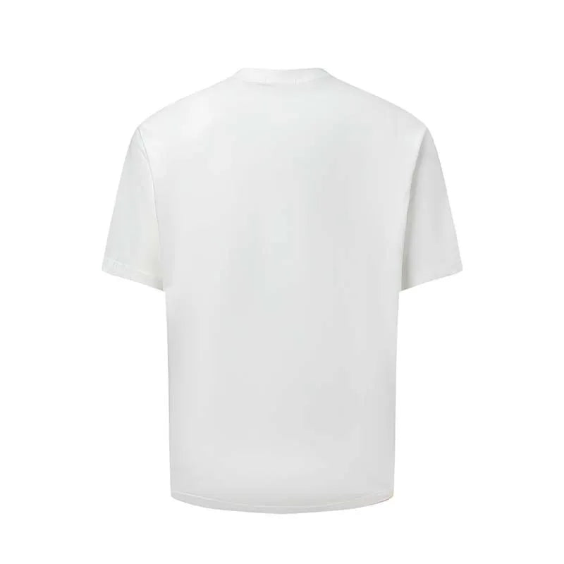 Men's blue American retro style t-shirt with white letter printing and loose fit design