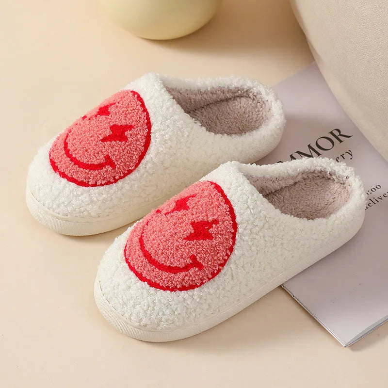 Women's plush cartoon love style home slippers with PVC non-slip soles in five colour options