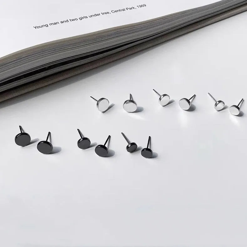 S999 sterling silver flat round ear bone stud earring in silver or black with 3mm to 8mm diameter options