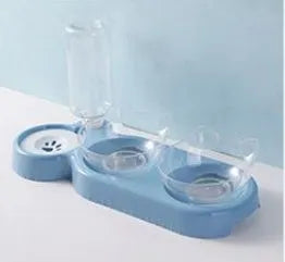 Anti-tumble cat bowl in dark blue, pink, or haze blue with automatic feeding water fountain design