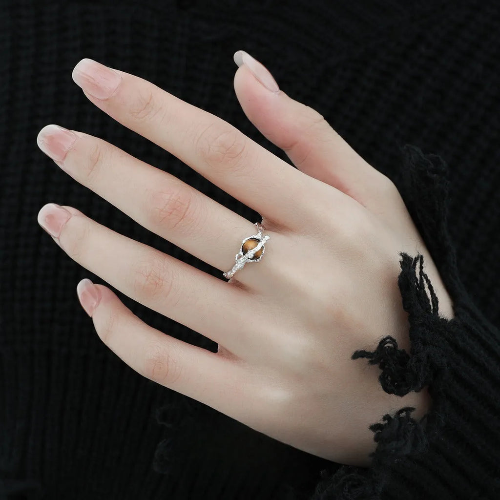 Women's Saturn design open ring with adjustable opening in white gold colour finish