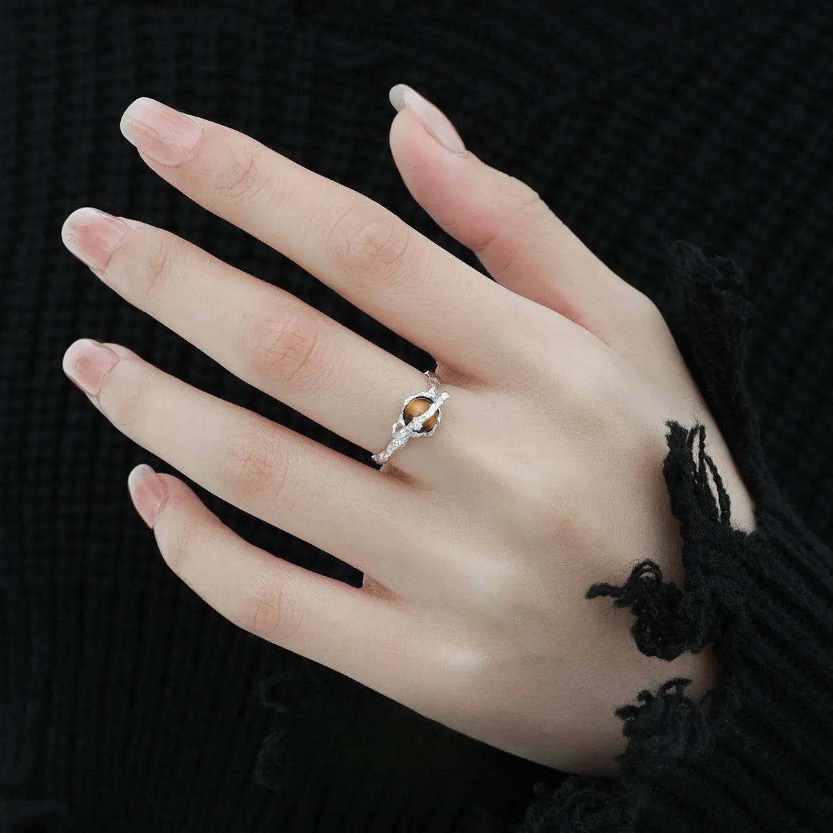 Women's Saturn design open ring with adjustable opening in white gold colour finish