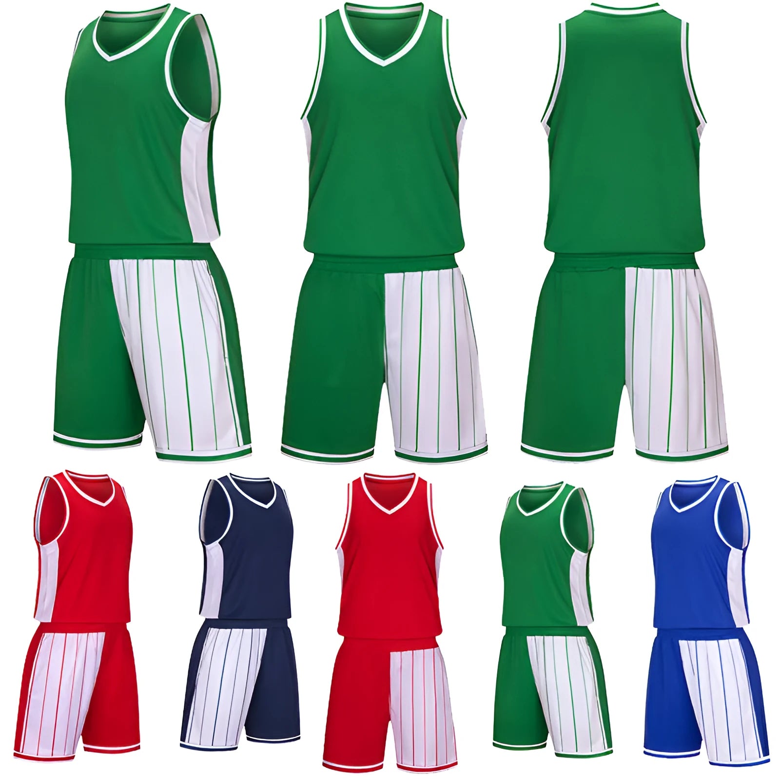 Men's basketball uniform set in quick-dry polyester showing top and shorts in blue colour