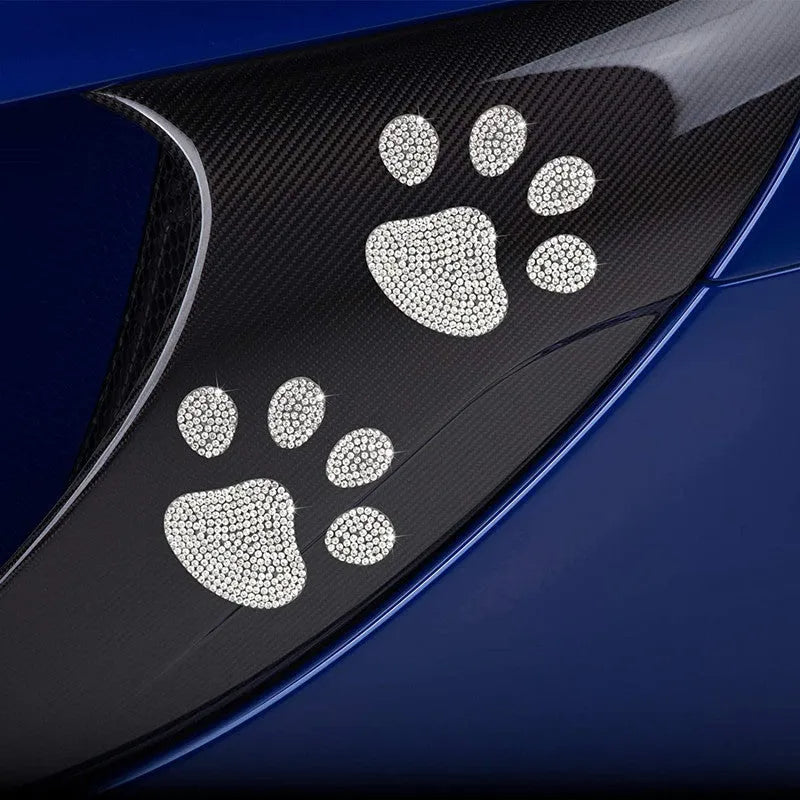 White diamond glass car sticker featuring a bear paw and butterfly design measuring 7x6cm