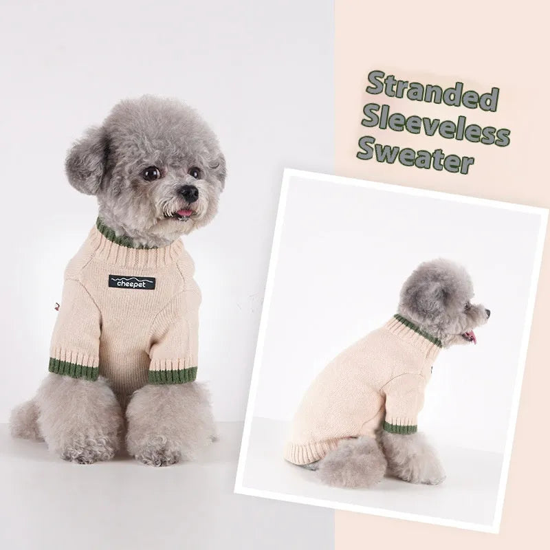 British style woollen pet sweater for dog or cat with contrast colour on two legs