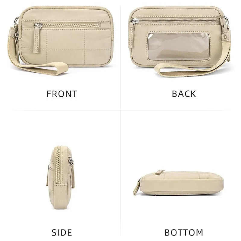 Waterproof quilted handbag with transparent deck section in urban simplicity style