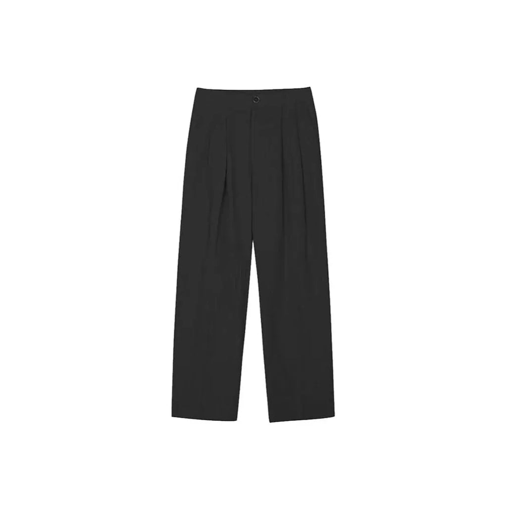 Men's apricot-coloured wide-leg cotton linen trousers with an elastic waistband on a hanger.