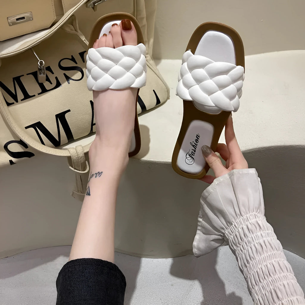 Women's plaid pattern PVC sandals with a thick non-slip sole in black, green, orange, or white.