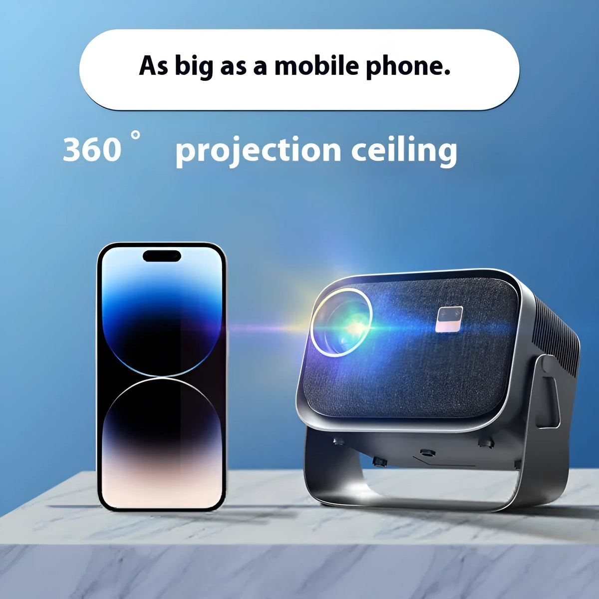 Android 4K portable smart projector with international power compatibility for home cinema and mobile screen mirroring