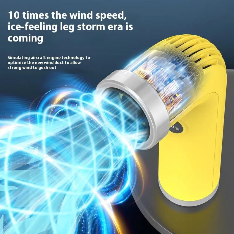 Bladeless turbine fan in apricot colour with lithium battery for quiet desktop cooling