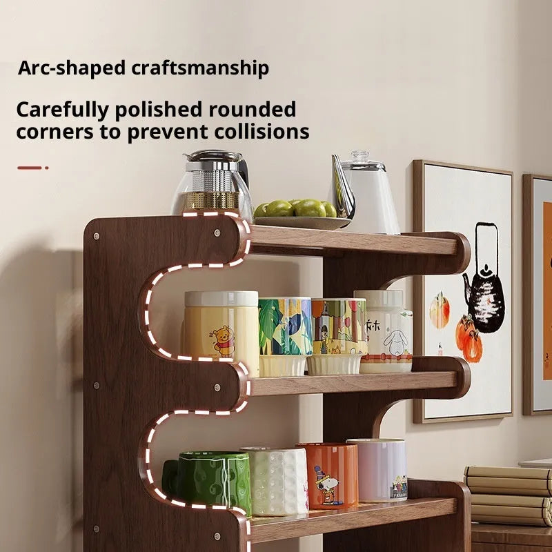 4-layer bamboo density plate storage rack in 46 style with arc cup holder for desktop or countertop use